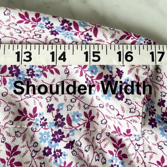 LL Bean Purple Blue White Floral Button-Front Shirt Long Sleeve-Women's Large - Picture 10 of 13